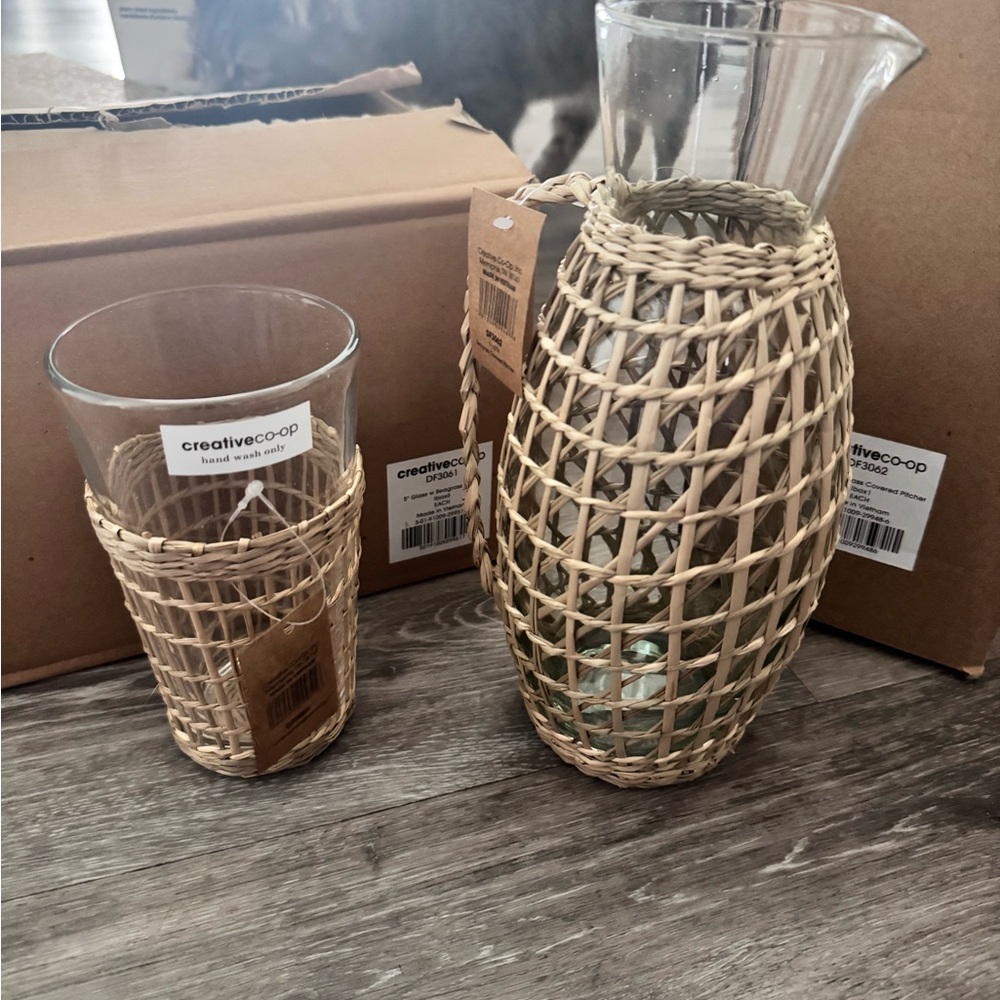 Creative Co-Op Glass Vases with Natural Woven Design